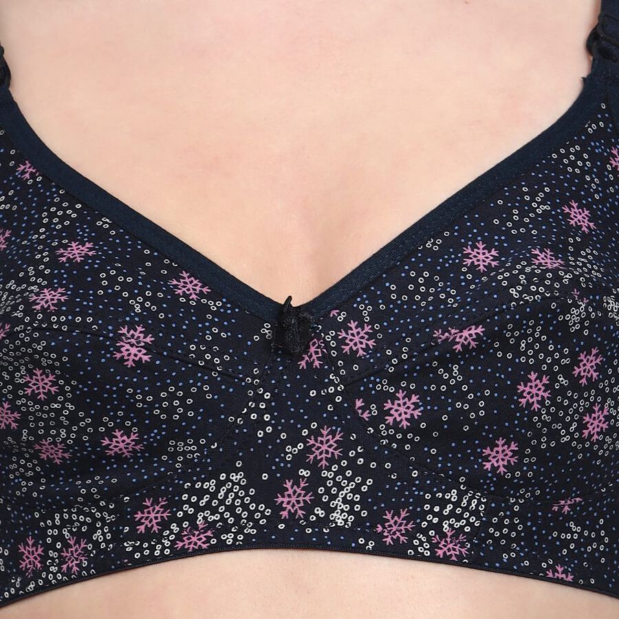 Ladies' 100% Cotton Non-Padded Bra, Navy Blue, large image number null